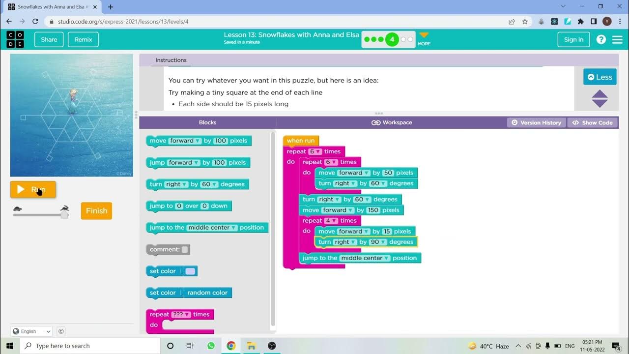 L13 4 code express 2021 lesson 13 snowflakes with anna and