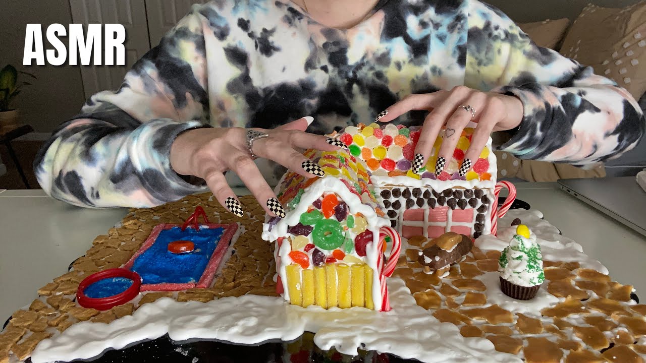 ASMR | gingerbread house tour, aggressive scratching sounds | ASMRbyJ