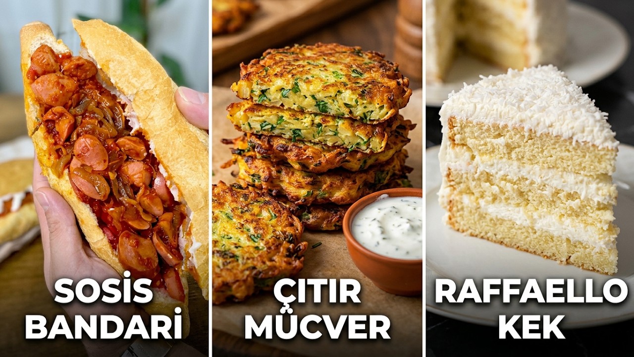 3 Pratik ve Nefis Lezzet Bir Arada! 🌭🥔🥥 (Sosis Bandari, Çıtır Mücver & Raffaello Kek)