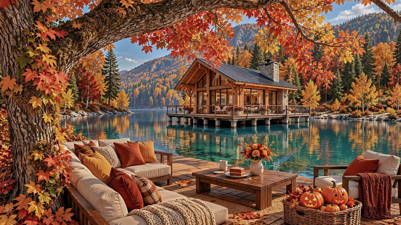 Autumn Morning Jazz By Shimmering Lake 🍂 Chill Jazz & Nature Ambience For Stress Relief