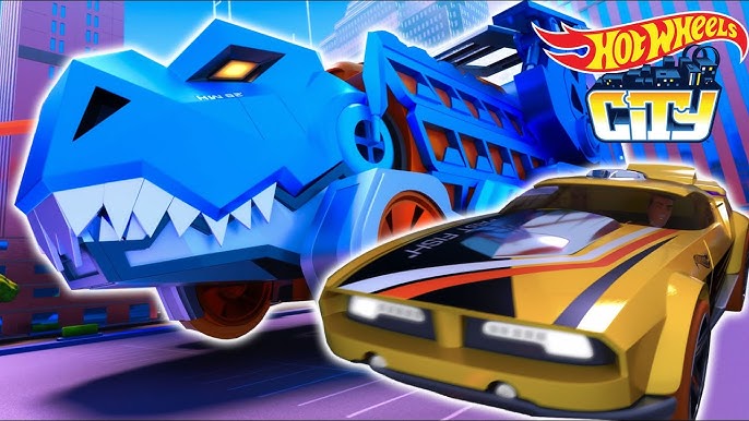 Hot Wheels City Ultimate Hauler, Transforms into a T-Rex with Race Track,  Stores 20+ Cars, 4Y+, Blue 