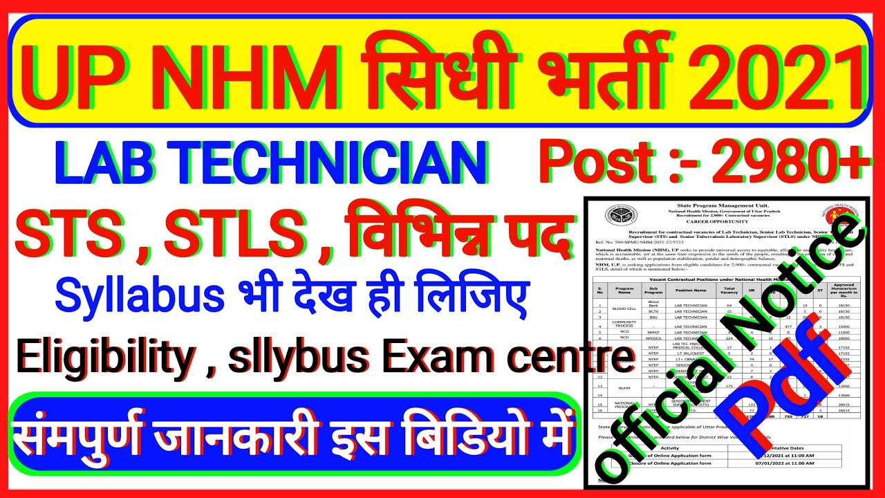 UP NHM Lab Technician 2900+ Vacancy  Full Official Notification 2021