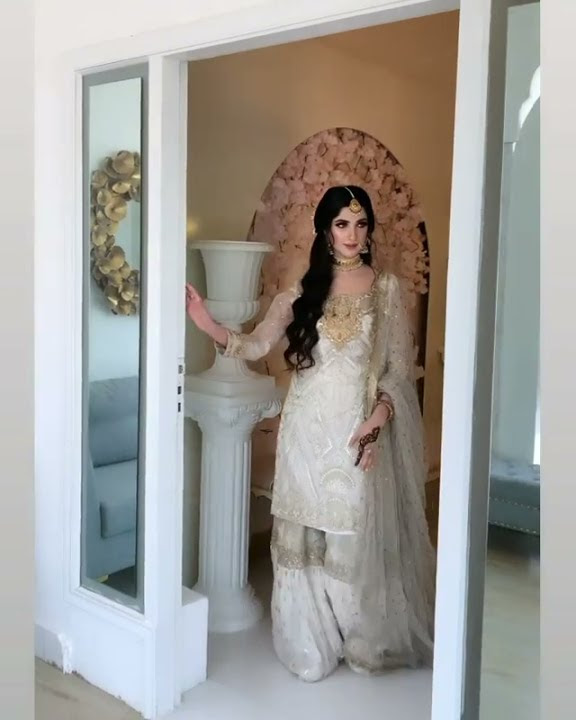 nikah wear white silver and gold colour combined #short