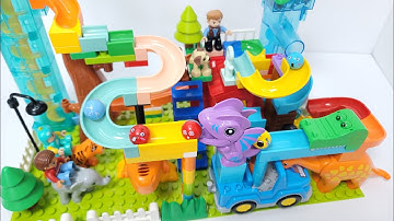 Satisfying Building Block coaster ☆ Marble Run ASMR Funny Dinosaur, Car and House Slope Course