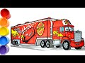 🔴Cómo Dibujar y Colorear el Camión de Rayo de los Cars 3 Disney - Dibujos Para Niños - Learn Colors