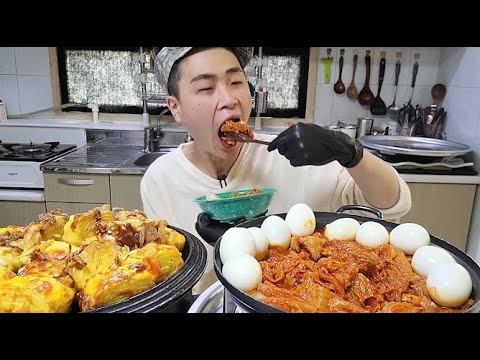 꽃돼지 스쿨푸드 돼지목살김치찜 <strong>삶은계란</strong> 계란말이 한식 밥도둑 먹방[korean food]mukbang Eating show 吃播