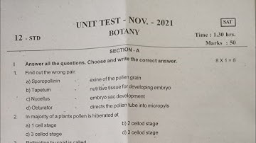 12th Botany ||Unit Test November 2021||Question paper||