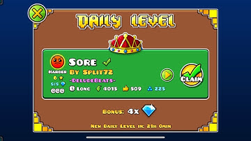 Sore By Split72- Geometry Dash (6 Stars, Daily Level, 3 Coins)