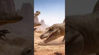 What a fierce battle between a crocodile and this huge dinosaur!