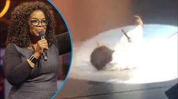 God ordains that Oprah trips and falls as she spews nonsense about balance & new age religion