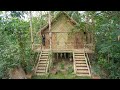 Girl Living Off the Grid, Build The Most Beautiful Bamboo Villa House in my Backyard