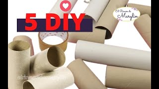5⃣  Ideas para Reciclar  TUBOS de CARTON // Tubos de Cartón decorados // Manualidades fáciles