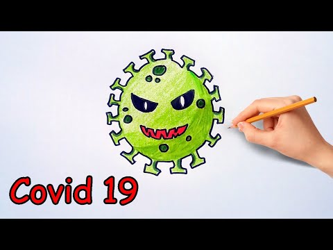 Drawing of Coronavirus cute monster. วาดรูปโคโรน่าไวรัส