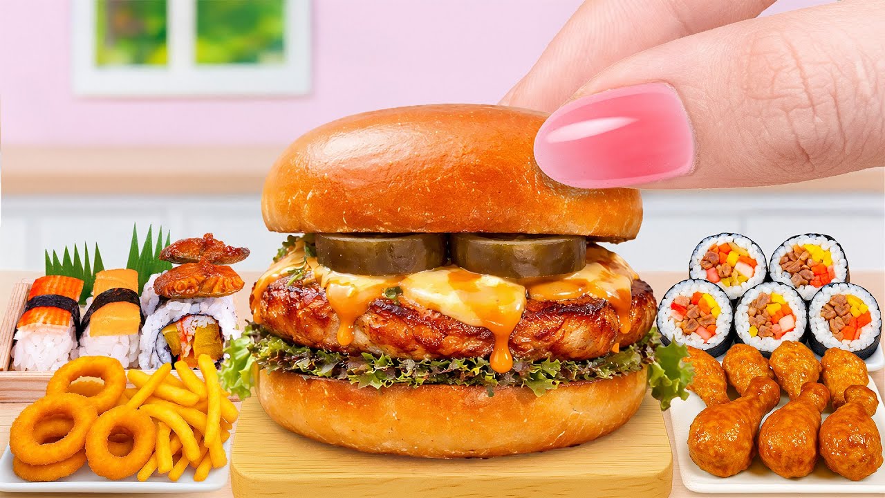 Miniature Cooking 🍔 Buffalo Fried Chicken Burger | Crispy Mini Chicken Recipe