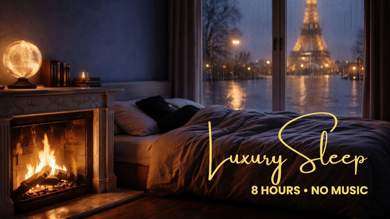 Rain in Paris & Burning Fireplace | Luxury Apartment Ambience for Deep Sleep  