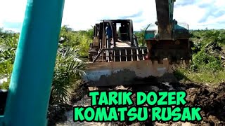 2 unit excavator dan dozer tarik dozer rusak di sawitan