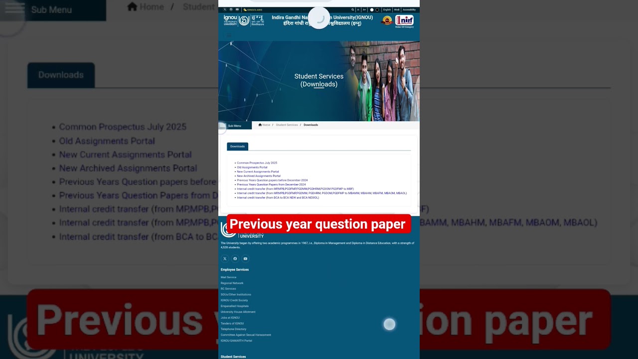 how to download Previous year Question paper IGNOU