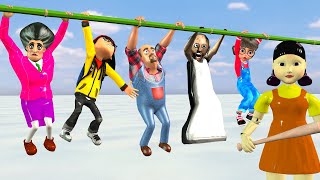 Scary Teacher 3D vs Squid Game Bamboo Jump Up 5 Times Challenge Nick and Miss T Loser