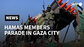 Hamas Al-Qassam Brigades members hold military parade in Khan Yunis | AFP