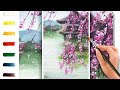 Sakura above the lake. How yo paint landscape🎨ACRYLIC tutorial DEMO