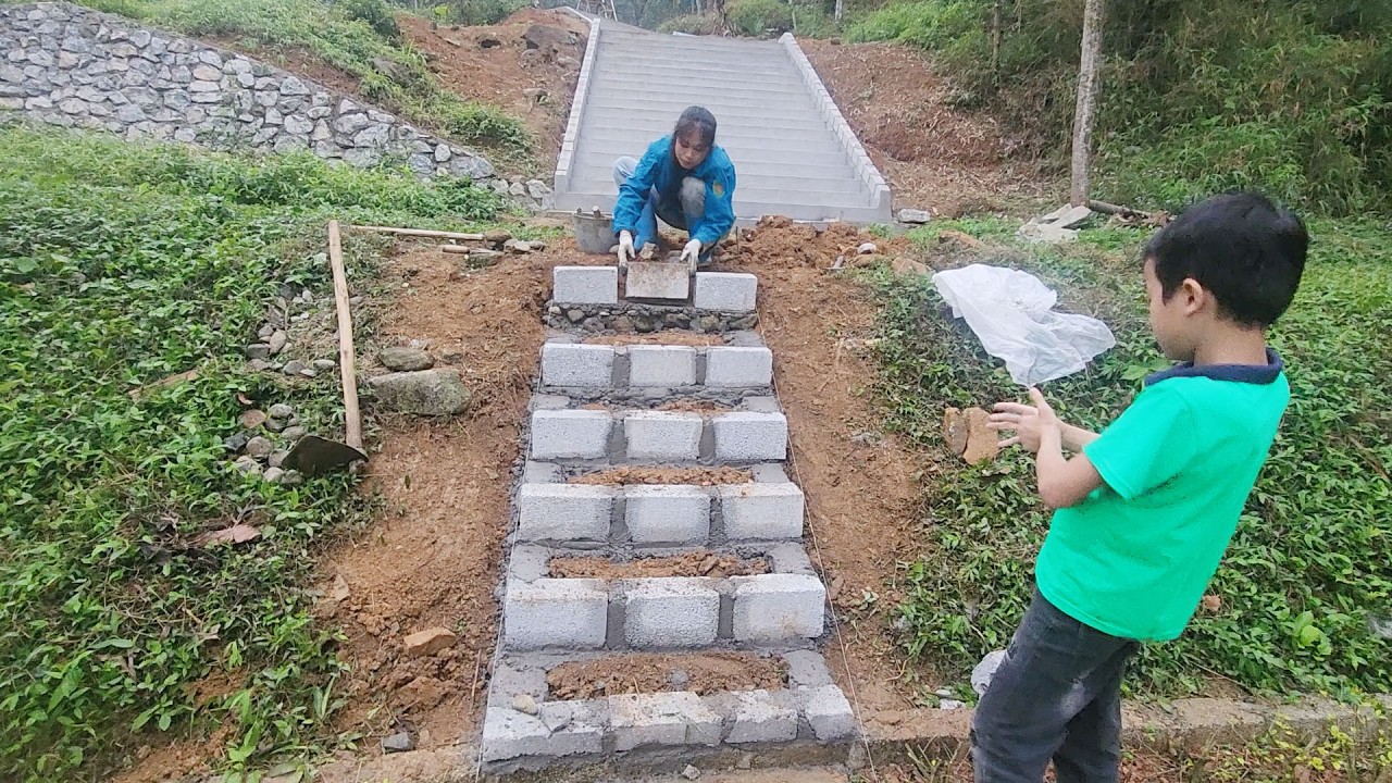 Trim hedges, build concrete steps.
