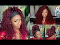 Fall Ready Burgundy Hair! Bomb 99J Deep Wave Headband Wig | Easiest Glueless Install | Asteria Hair