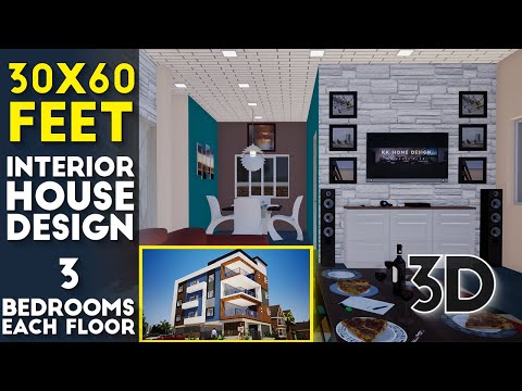 30x60 Feet Interior Home Design Plan#12 with 3 Bedrooms || 3BHK Flat || KK Home Design