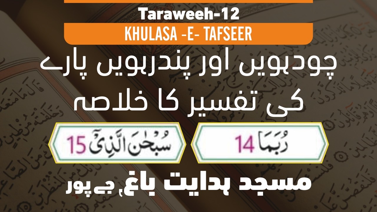 12th Taraweeh: Khulasa Tafseer-e-Quran Juz 14-15 by Maulana Arif Sb. Nadwi | Masjid Hidayat Bagh