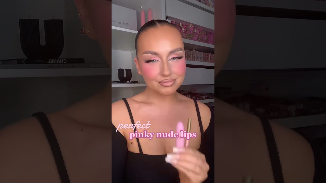 Flawless nude lip combo with bold pink finish 