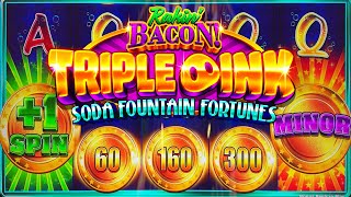 Rakin Bacon Triple Oink Soda Fountain Fortunes! Lots of Bonuses at the Peppermill Casino in Reno!