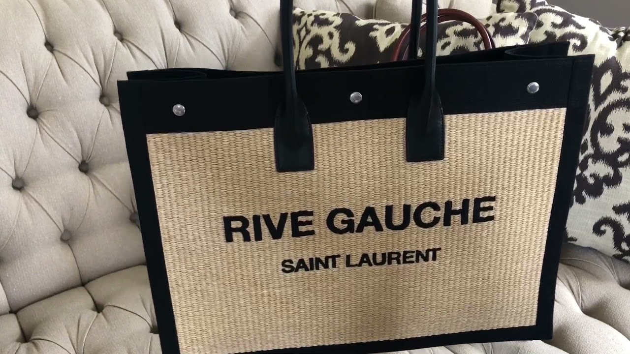 Saint Laurent Noe YSL Rive Gauche Raffia/Canvas Tote Bag