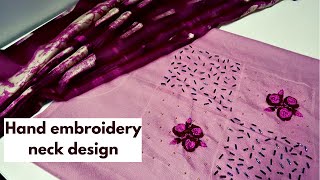 Hand embroidery nek design/Cast on stitch design malayalam/Plain top designing.