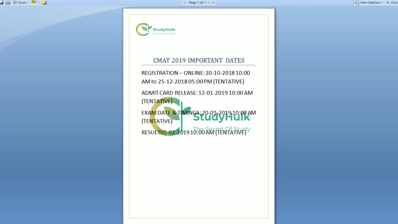 CMAT 2019 IMPORTANT DATES