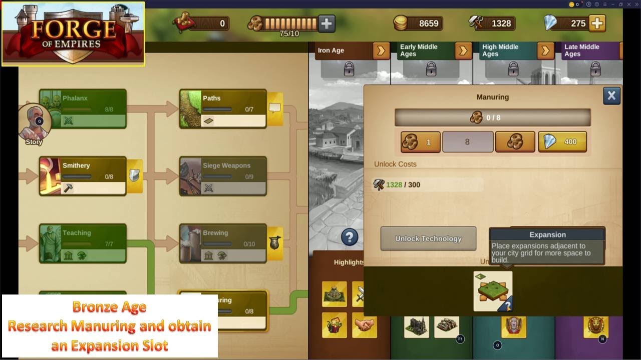 [*/\*] Forge of Empires - Bronze Age - Research Manuring and obtain an Expansion Slot