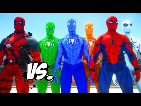 DEADPOOL VS SPIDER-MAN, GREEN SPIDERMAN, ORANGE SPIDERMAN, BLUE SPIDERMAN, WHITE SPIDERMAN