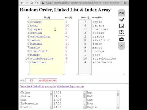 C program: 索引 index array, 鏈表 linked list, 隨機排序 random order (可用來抽籤)