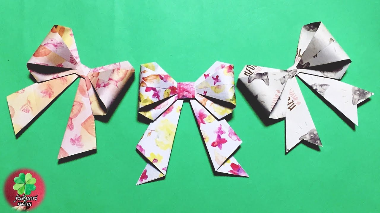 折り紙 リボン の折り方 立体的でかわいい 女の子向け Origami Bow 5 Fukuoriroom Youtube