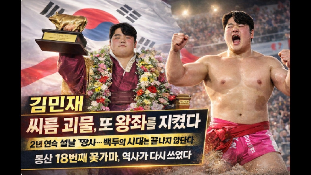 김민재 씨름 괴물, 또 왕좌를 지켰다, 2년 연속 설날 장사…백두의 시대는 끝나지 않았다, 통산 18번째 꽃가마, 역사가 다시 쓰였다, 백두의 제왕, 다시 한번 증명하다