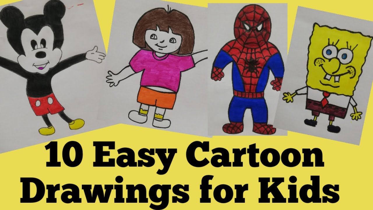 10 Easy Cartoon Drawings for Kids | How to draw cartoon characters ...