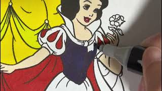 DISNEY PRINCESS | AURORA, BELLE AND SNOW WHITE COLORING PAGE TUTORIAL