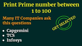 Prime Number 1 to 100 In Java | Java Interview Question in MNC