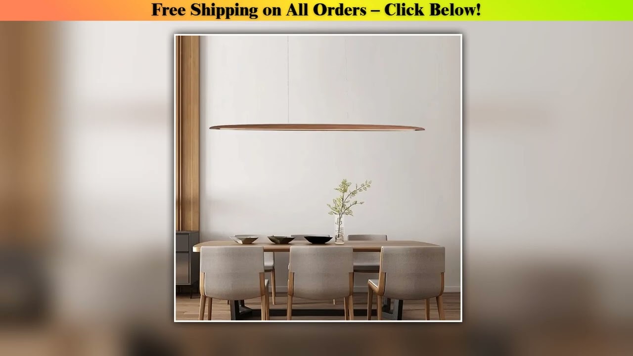 Modern Wooden Pendant Light LED Long Linear Hanging Lamp for Kitchen Island Office Bar Dining