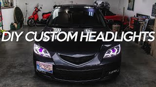 Building CUSTOM Mazda 3 Headlights! (M4 Halo's | RGB | LED Strip)