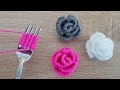 Amazing Trick with Fork - Easy Woolen Rose Making - Hand Embroidery Hack - DIY Woolen Flowers