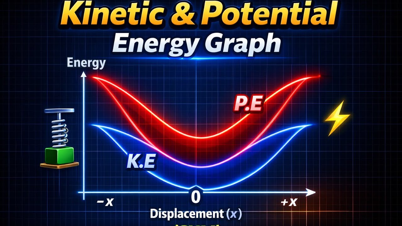 График зависимости кинетической и потенциальной энергии от перемещения (S.H.M ‖).