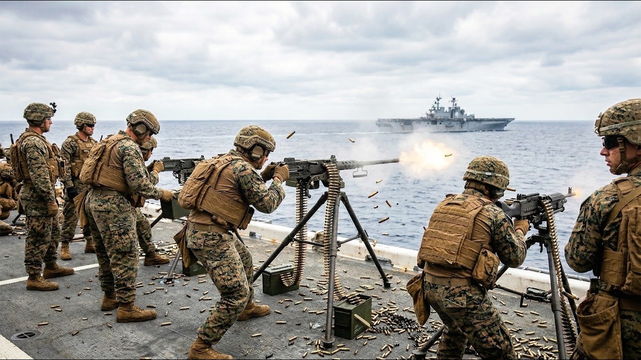 New Footage! U.S. Marines Conduct Live-Fire Machine Gun Drill on USS New Orleans (LPD-18)