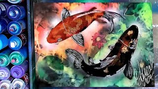 Colored Koi Fish painting by Spray Art Eden