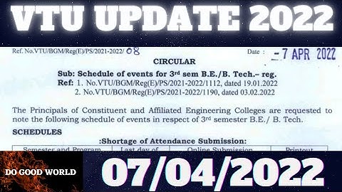 VTU UPDATE TODAY 2022 | VTU LATEST UPDATES | Schedule of events for 3rd Sem B.E/B.Tech #DOGOODWORLD