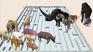 Animal vs. Prehistoric mammals Knockout race. Maze course! | Animal Revolt Battle Simulator