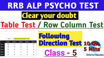 TABLE TEST / ROW COLUMN TEST  | FOLLOWING DIRECTION TEST | Class - 5 | RRB ALP PSYCHO TEST CBT3